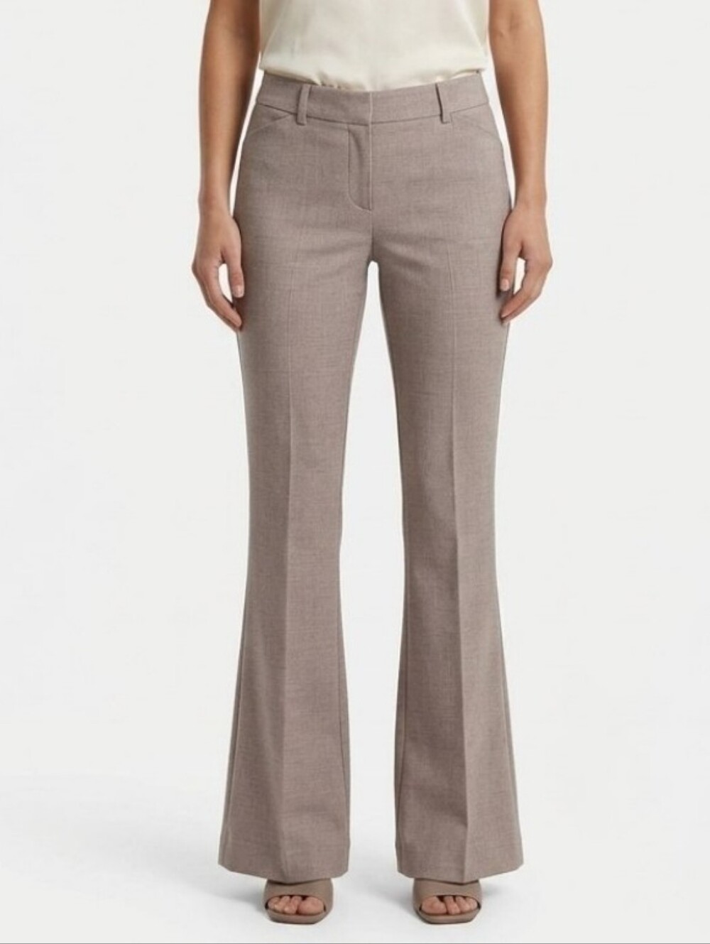 NWT Express Womens High Rise Flare Leg Dress Pants Tan Beige Career 2L Long